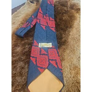 Gino Pompeii Mens Tie Navy Red Damask Geometric Italy